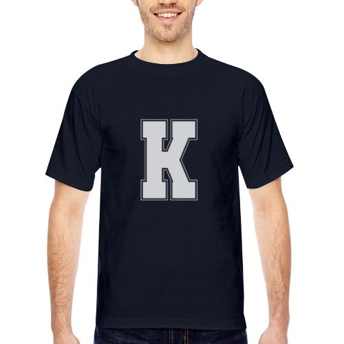 White Letter K – Varsity Alphabet Monogram - Bayside Unisex Heavyweight USA Made T-Shirt