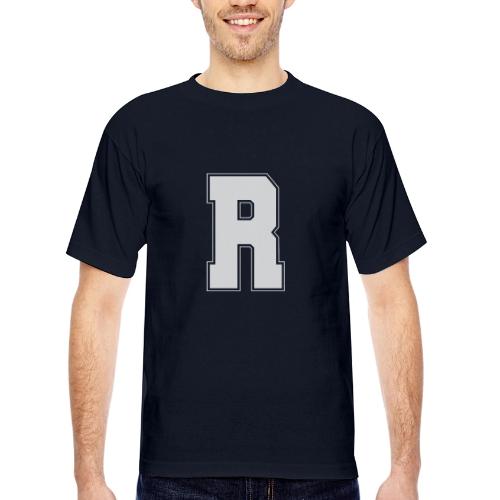 White Letter R – Varsity Alphabet Monogram - Bayside Unisex Heavyweight USA Made T-Shirt