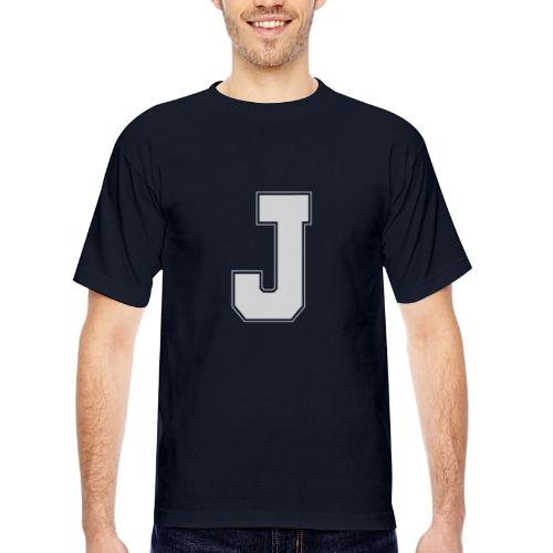White Letter J – Varsity Alphabet Monogram - Bayside Unisex Heavyweight USA Made T-Shirt