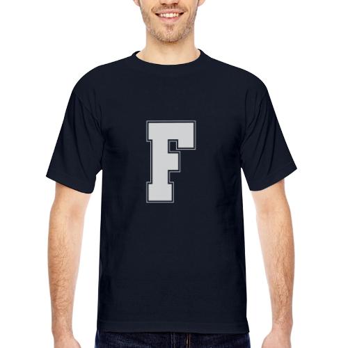 White Letter F – Varsity Alphabet Monogram - Bayside Unisex Heavyweight USA Made T-Shirt