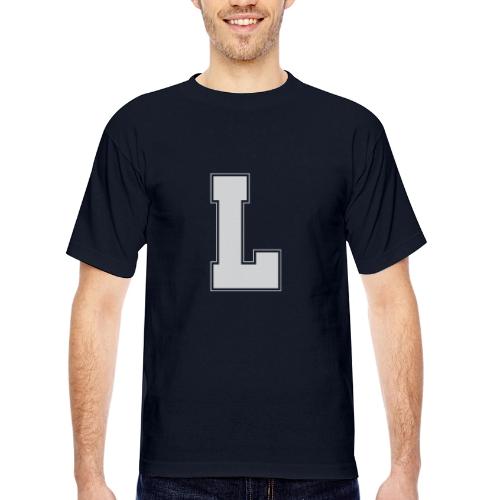 White Letter L – Varsity Alphabet Monogram - Bayside Unisex Heavyweight USA Made T-Shirt
