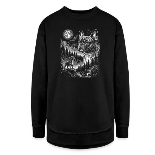 Vintage French Bulldog Moon Howling Tee - Women's Weekend Tunic Fleece Sweatshirt