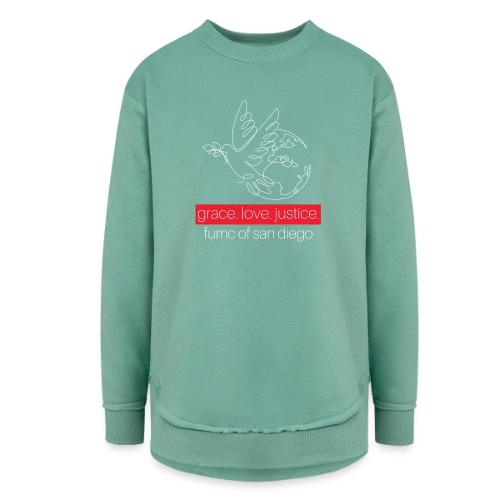 Grace. Love. Justice.- dove and earth graphic - Women's Weekend Tunic Fleece Sweatshirt