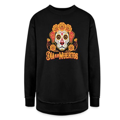 Dia De Los Muertos Dog Skull Flowers - Women's Weekend Tunic Fleece Sweatshirt