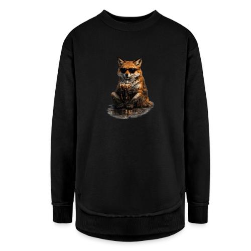 Cool Red Fox Wearing Sunglasses Drinking Coffee - Women's Weekend Tunic Fleece Sweatshirt