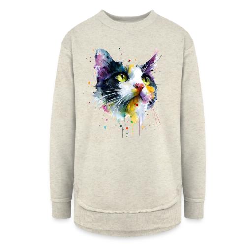 Cat: Painted Purr Expression - Women's Weekend Tunic Fleece Sweatshirt