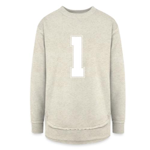 White Number 1 – Varsity Font - Women's Weekend Tunic Fleece Sweatshirt