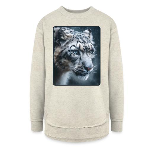Snow Leopard Blue Eyes Design - Women's Weekend Tunic Fleece Sweatshirt