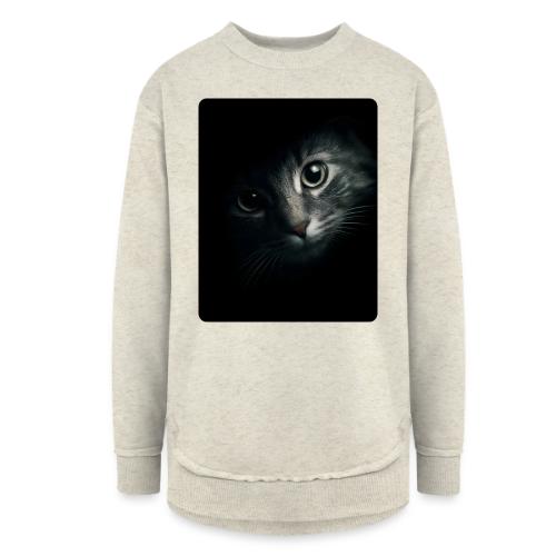 Cat Face in Shadow Close-Up Design - Women's Weekend Tunic Fleece Sweatshirt