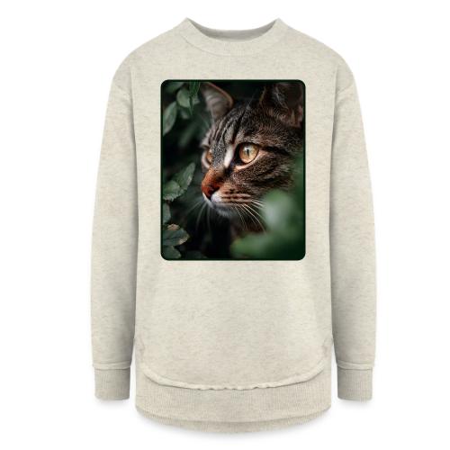 Tabby Cat Jungle Eyes Design - Women's Weekend Tunic Fleece Sweatshirt