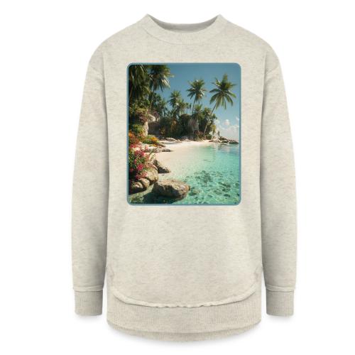 Serene Tropical Beach Floral Design - Women's Weekend Tunic Fleece Sweatshirt