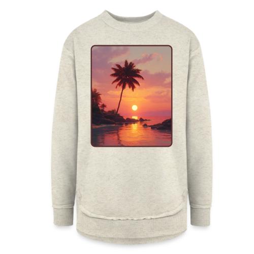 Tropical Beach Sunset Palm Design - Women's Weekend Tunic Fleece Sweatshirt