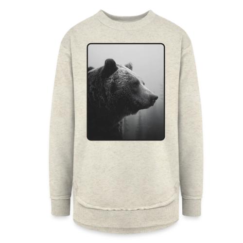 Grizzly Bear Black White Portrait Design - Women's Weekend Tunic Fleece Sweatshirt