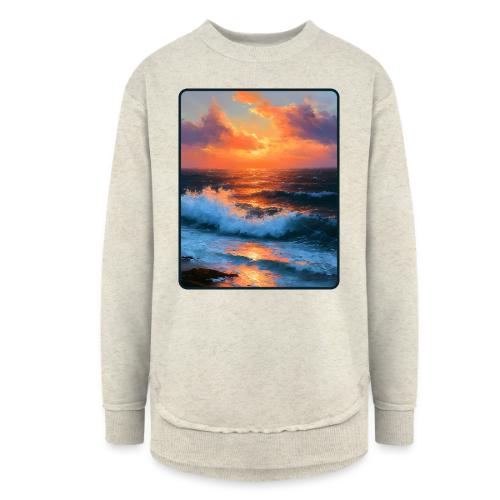 Sunset Storm Waves Oil Painting - Women's Weekend Tunic Fleece Sweatshirt