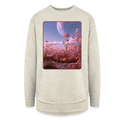Cosmic Moon & Cosmos Flowers Art - Women's Weekend Tunic Fleece Sweatshirt
