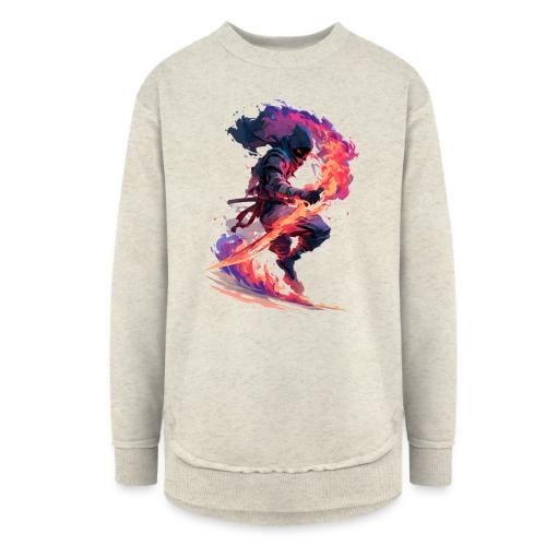 Flaming Ninja Warrior Fantasy Design - Women's Weekend Tunic Fleece Sweatshirt