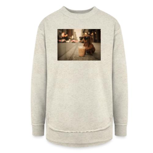 Funny Dachshund Iced Coffee Lover Tee - Women's Weekend Tunic Fleece Sweatshirt