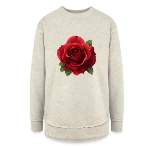 Rose: Crimson Bloom Elegance - Women's Weekend Tunic Fleece Sweatshirt