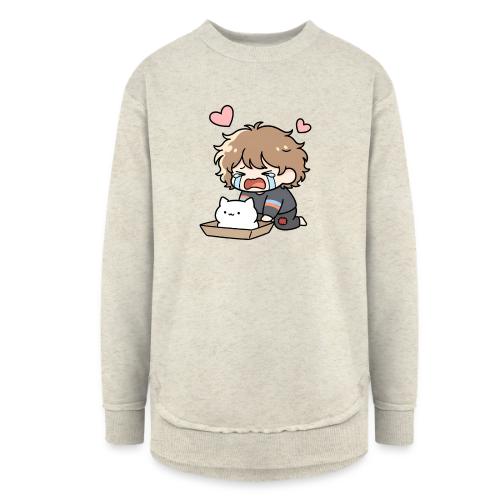 Crying Chibi Boy with Stray Cat - Women's Weekend Tunic Fleece Sweatshirt