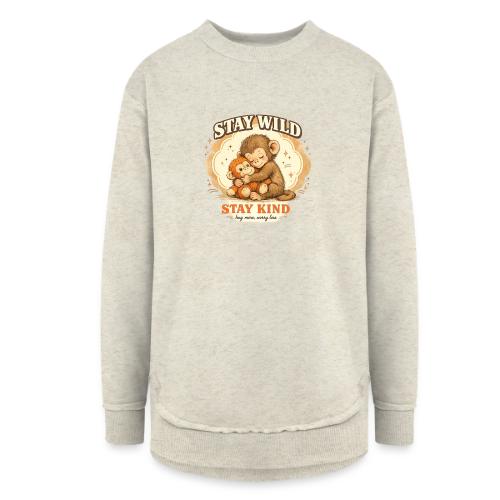 Stay Wild Stay Kind Punch Monkey Hug - Women's Weekend Tunic Fleece Sweatshirt