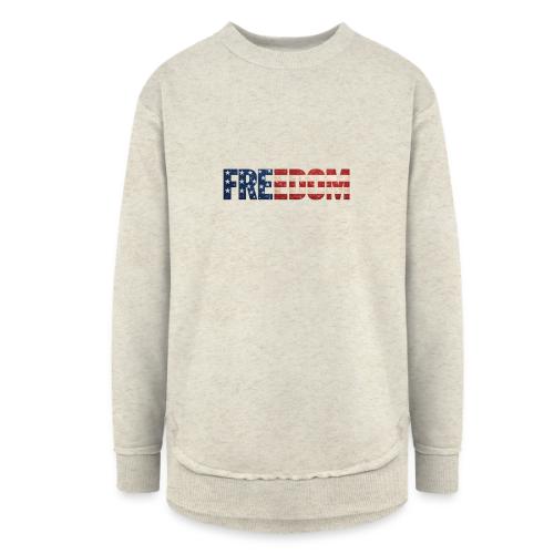 Freedom American Flag Distressed Patriotic Shirt - Women's Weekend Tunic Fleece Sweatshirt