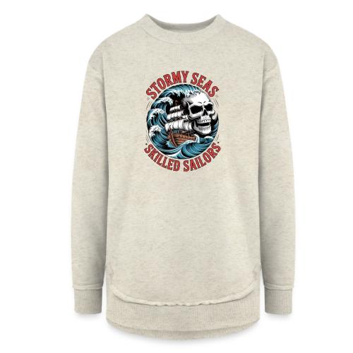 Stormy Seas Skull Pirate Ship Nautical Ocean Waves - Women's Weekend Tunic Fleece Sweatshirt