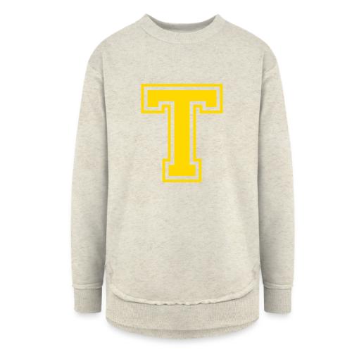 Letter T – Capital Athletic Alphabet Monogram - Women's Weekend Tunic Fleece Sweatshirt