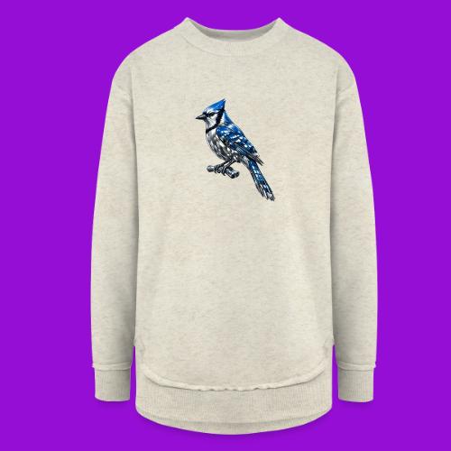 Silver Blue Jay on Perch - Women's Weekend Tunic Fleece Sweatshirt