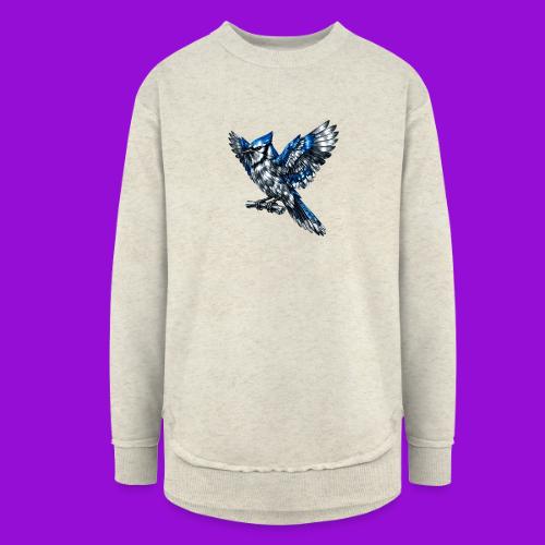 Silver Blue Jay Open Wing Perch - Women's Weekend Tunic Fleece Sweatshirt
