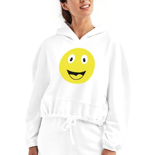 Yellow Happy Face Print - Women’s Cropped Hoodie