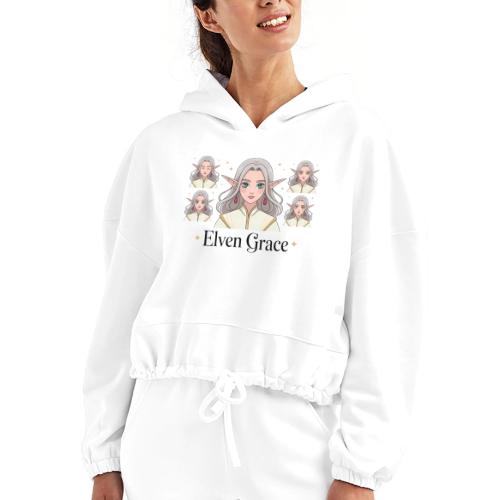 Elven Grace Fantasy Elf Maiden Graphic Magic - Women’s Cropped Hoodie