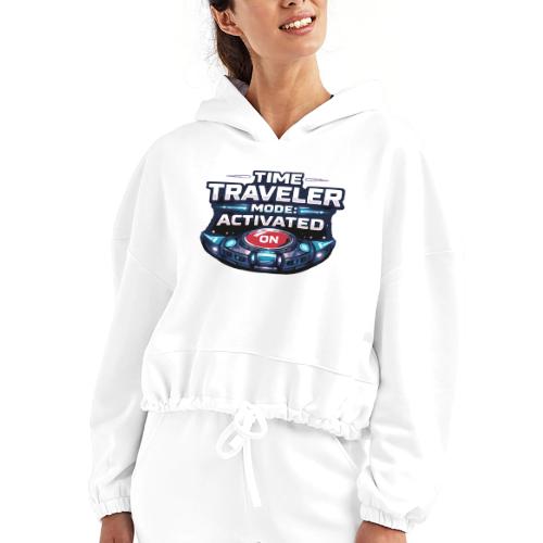 Time Traveler Mode – Futuristic Neon Sci-Fi Tee - Women’s Cropped Hoodie