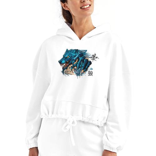 Blue Wolf Graffiti Street Art - Women’s Cropped Hoodie
