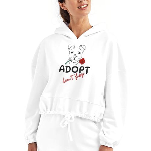 Retro Adopt Dont Shop Cute Puppy Rose Tee - Women’s Cropped Hoodie