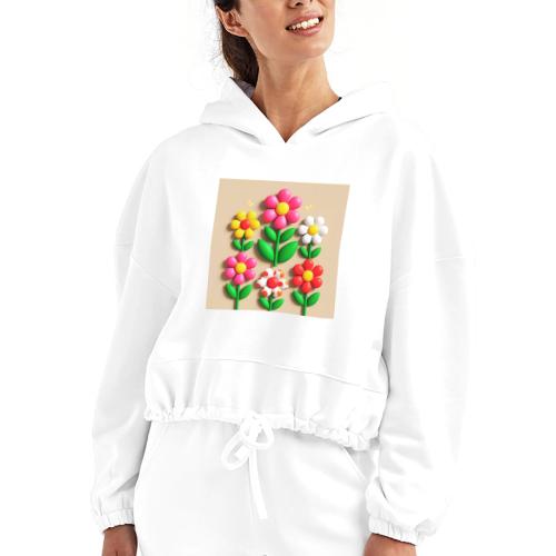 3D Flowers and Butterflies in Amber, Floral Design - Women’s Cropped Hoodie