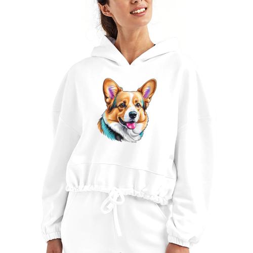 Corgi With a splash of blue - Women’s Cropped Hoodie