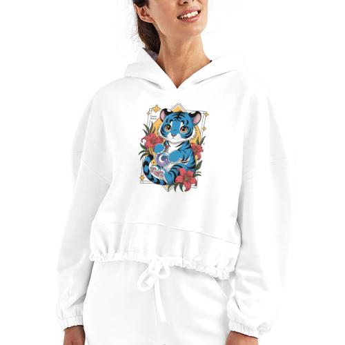 Mystic Blue Tiger Anime Potion Design – Cute tiger - Women’s Cropped Hoodie