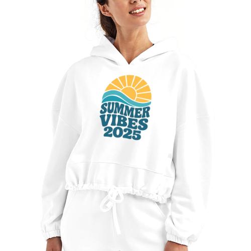 Summer Vibes 2025 Retro Sunset T-Shirt | Fun Beach - Women’s Cropped Hoodie
