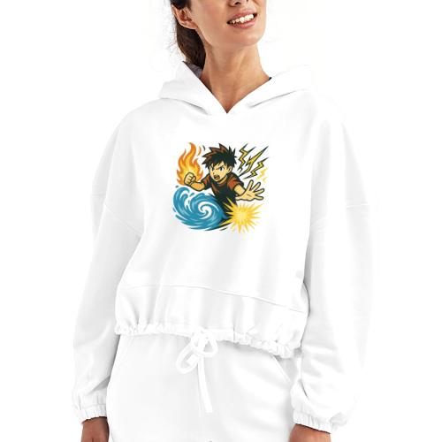 Anime Elemental Warriors | Fire, Water, Lightning - Women’s Cropped Hoodie