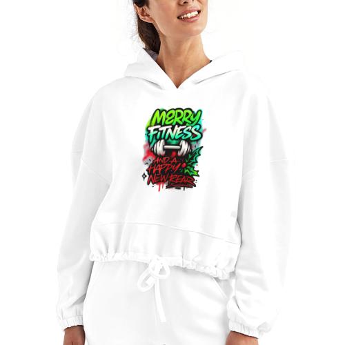 Merry Fitness Christmas Gym Humor - Women’s Cropped Hoodie