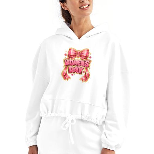 Cute Pink Bow Women’s Day Feminist Symbol - Women’s Cropped Hoodie