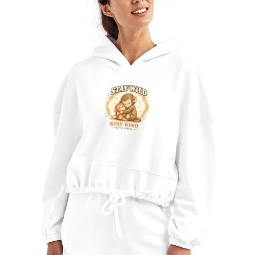 Stay Wild Stay Kind Punch Monkey Hug - Women’s Cropped Hoodie