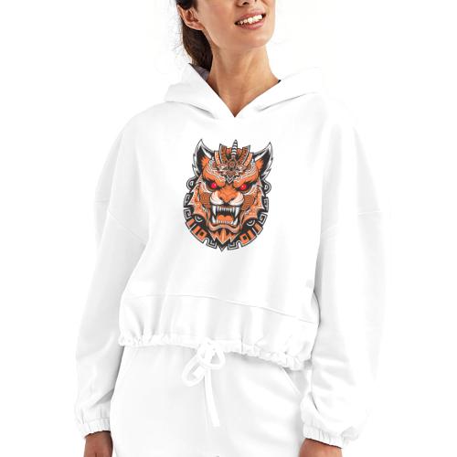Tribal Demon Wolf Mask - Women’s Cropped Hoodie