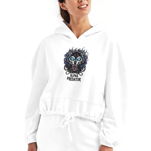 Alpha Predator Wolf Fierce Neon Eyes - Women’s Cropped Hoodie