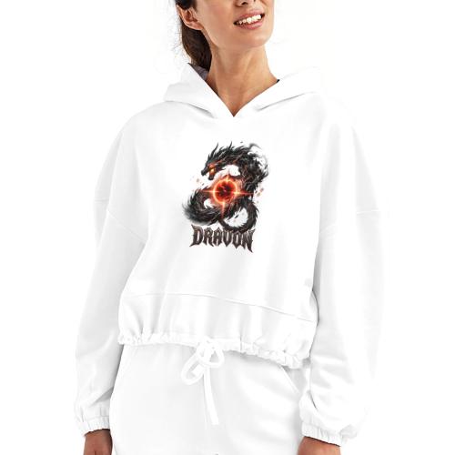 Dravon Fire Dragon Dark Fantasy Graphic T-Shirt - Women’s Cropped Hoodie