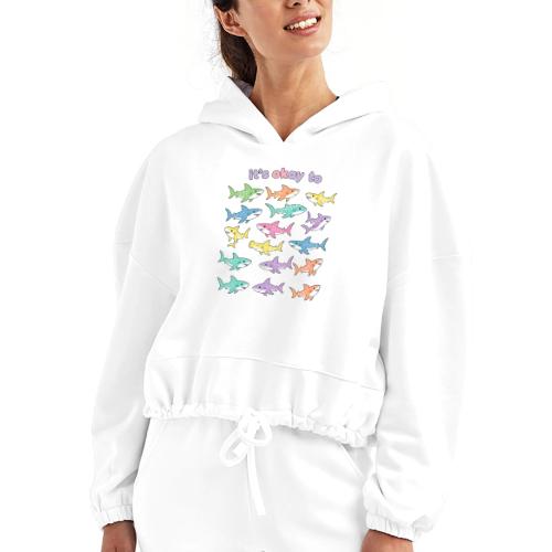 It’s Okay To – Cute Pastel Shark - Women’s Cropped Hoodie