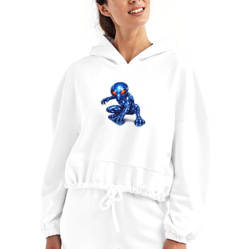 Blue Alien Crouch - Women’s Cropped Hoodie
