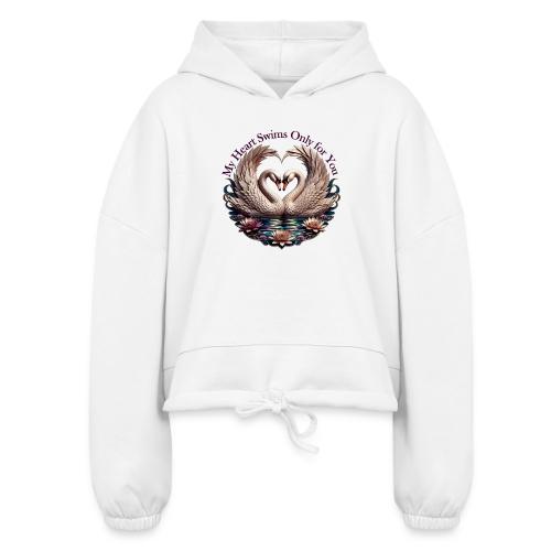 My Heart Swims Only for You Swan Heart T-Shirt - Women’s Cropped Hoodie