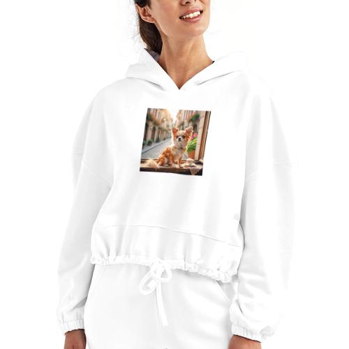 Morning coffee Chihuahua - Women’s Cropped Hoodie
