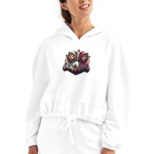 2 grizzlies gamer bears - Women’s Cropped Hoodie